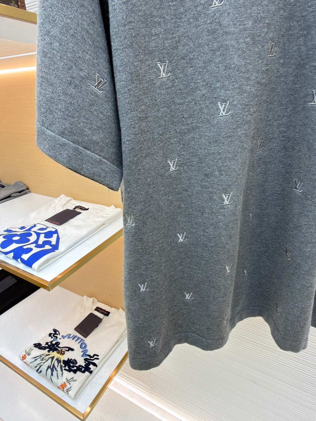 LV Small Gray Embroidered Knit Shirt