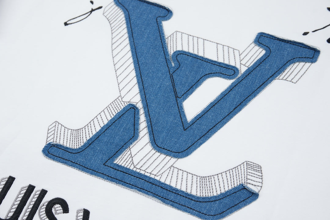 LV Denim Patchwork Embroidered T-Shirt