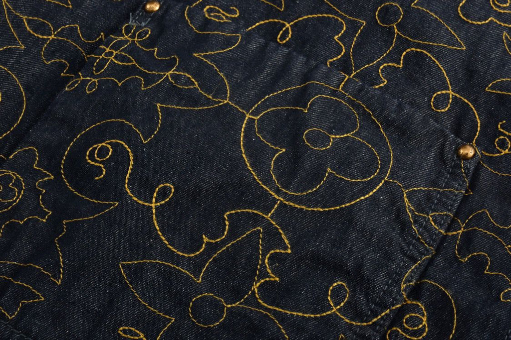 LOUIS VUITTON Black and Gold Embroidered Collar Denim Jacket