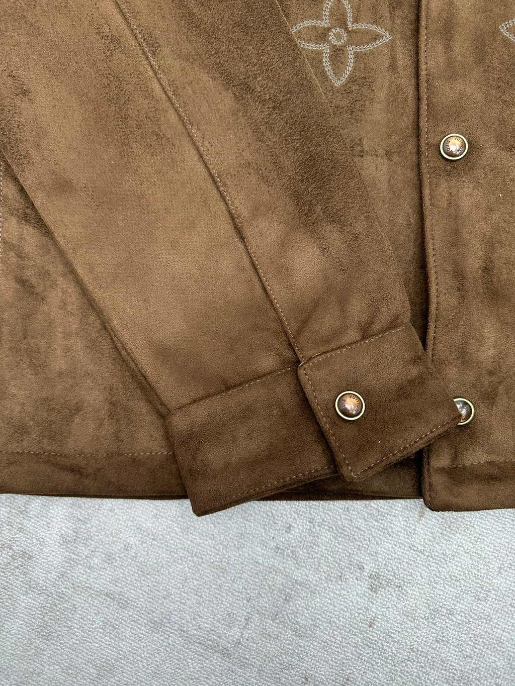 LV Monogram Embridered Suede Leather Jacker Shirt
