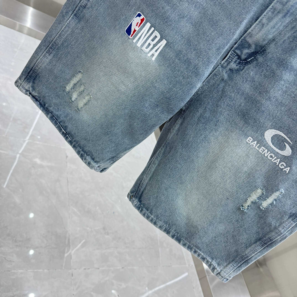 Balenciaga Embroidered Denim Shorts