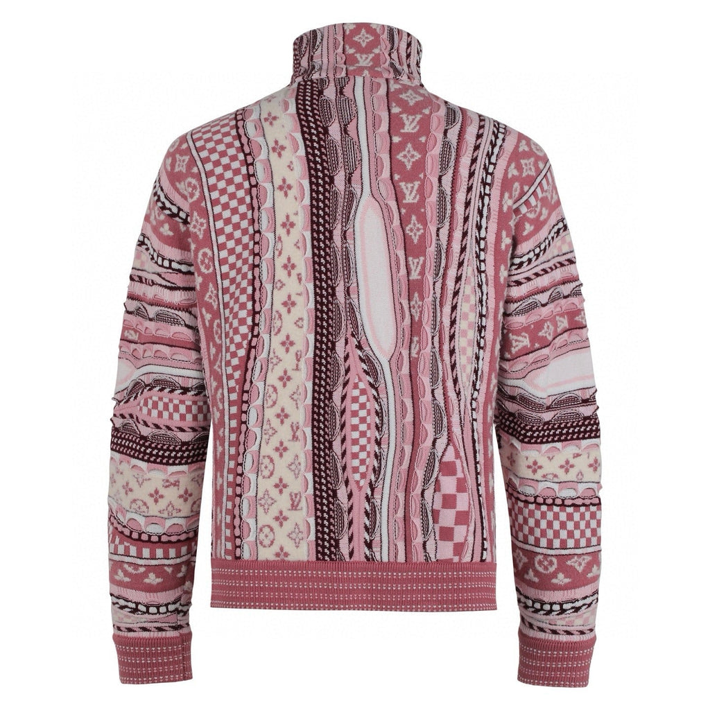 LV Nigo High-Neck Half-Zip Ethnic Style Sweater (Pink)