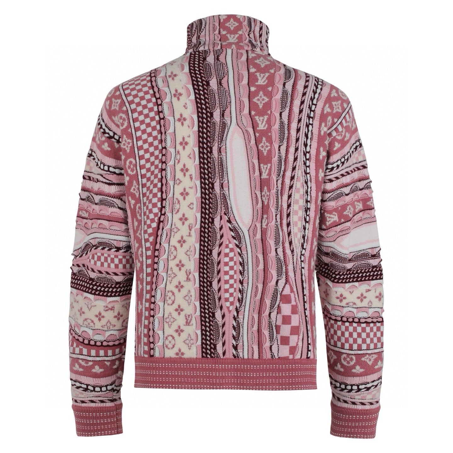 LV Nigo High-Neck Half-Zip Ethnic Style Sweater (Pink)