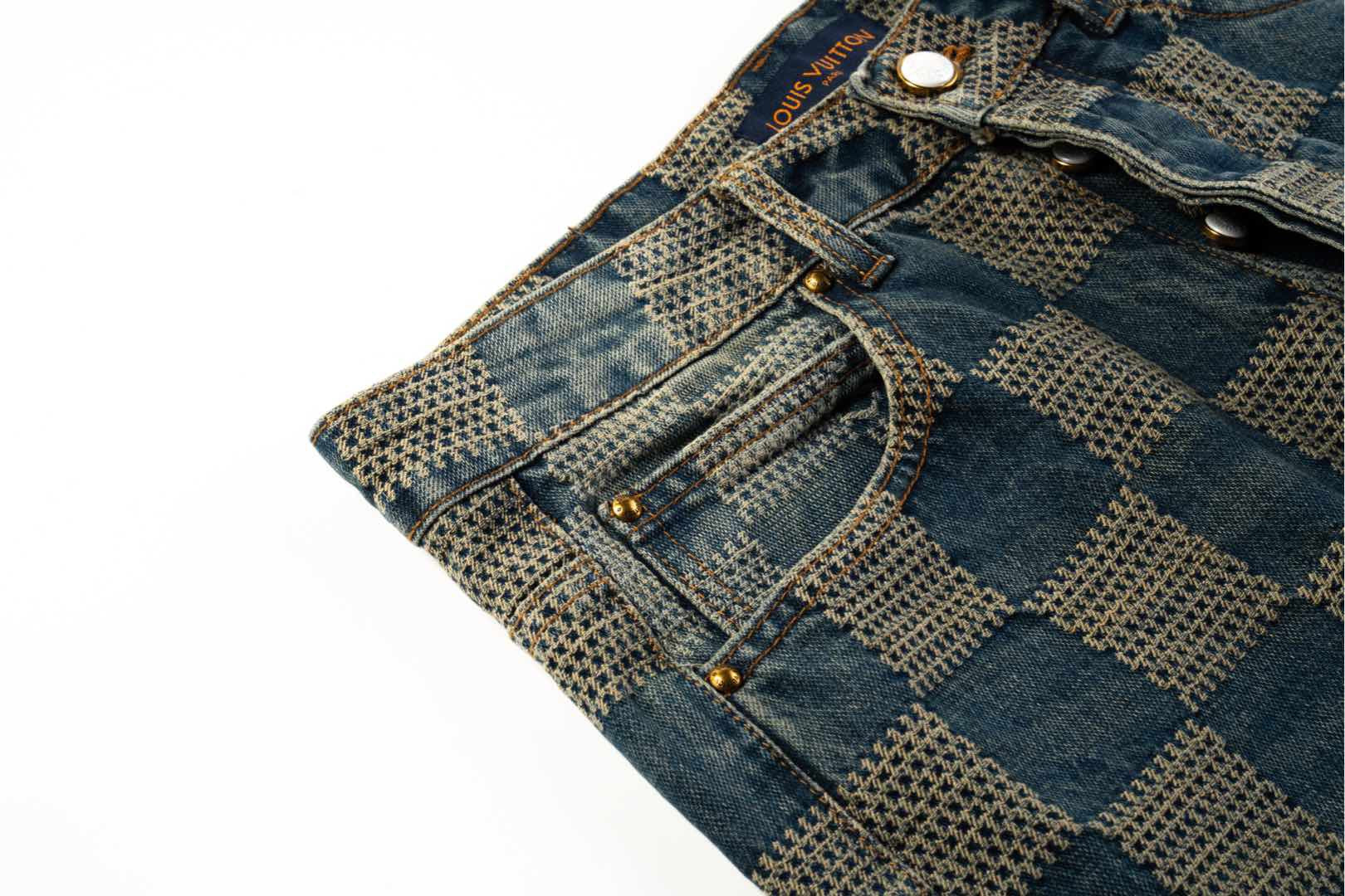 LV Damier Checkered Distressed Denim Pants