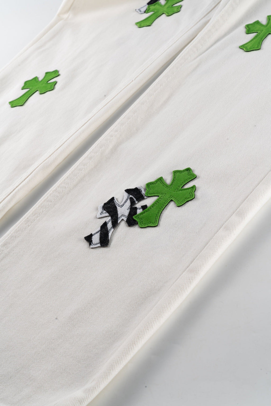 Chrome Hearts 24SS UK Limited Edition White and Apple Green Patchwork Zebra Jeans