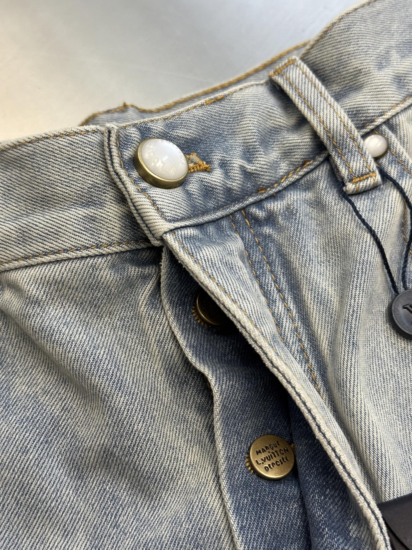 LV Embroidered Leather Label Denim Shorts