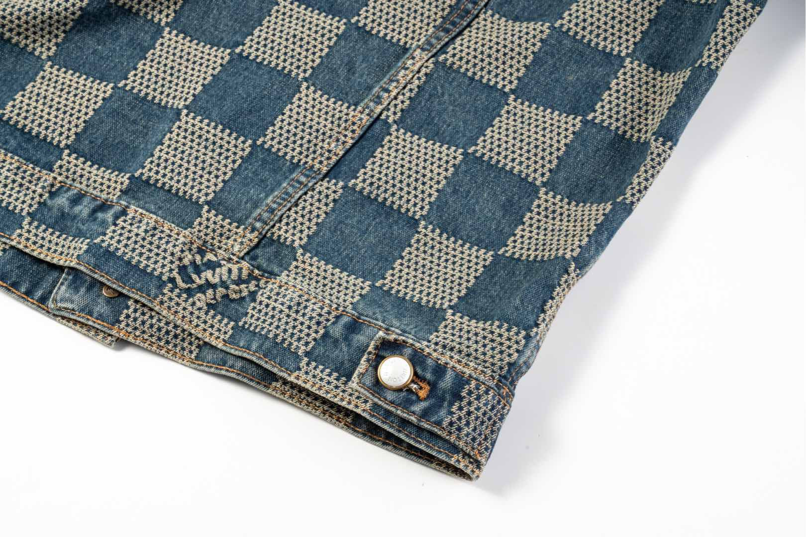 LV Damier Checkered Distressed Denim Jacket