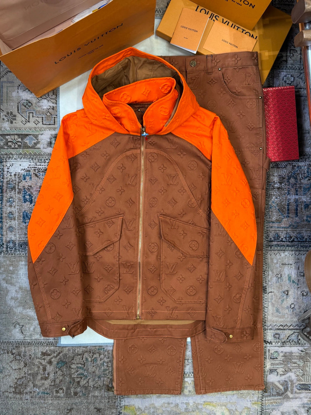 LV Patchwork Embossed Jacket & Pants Set
