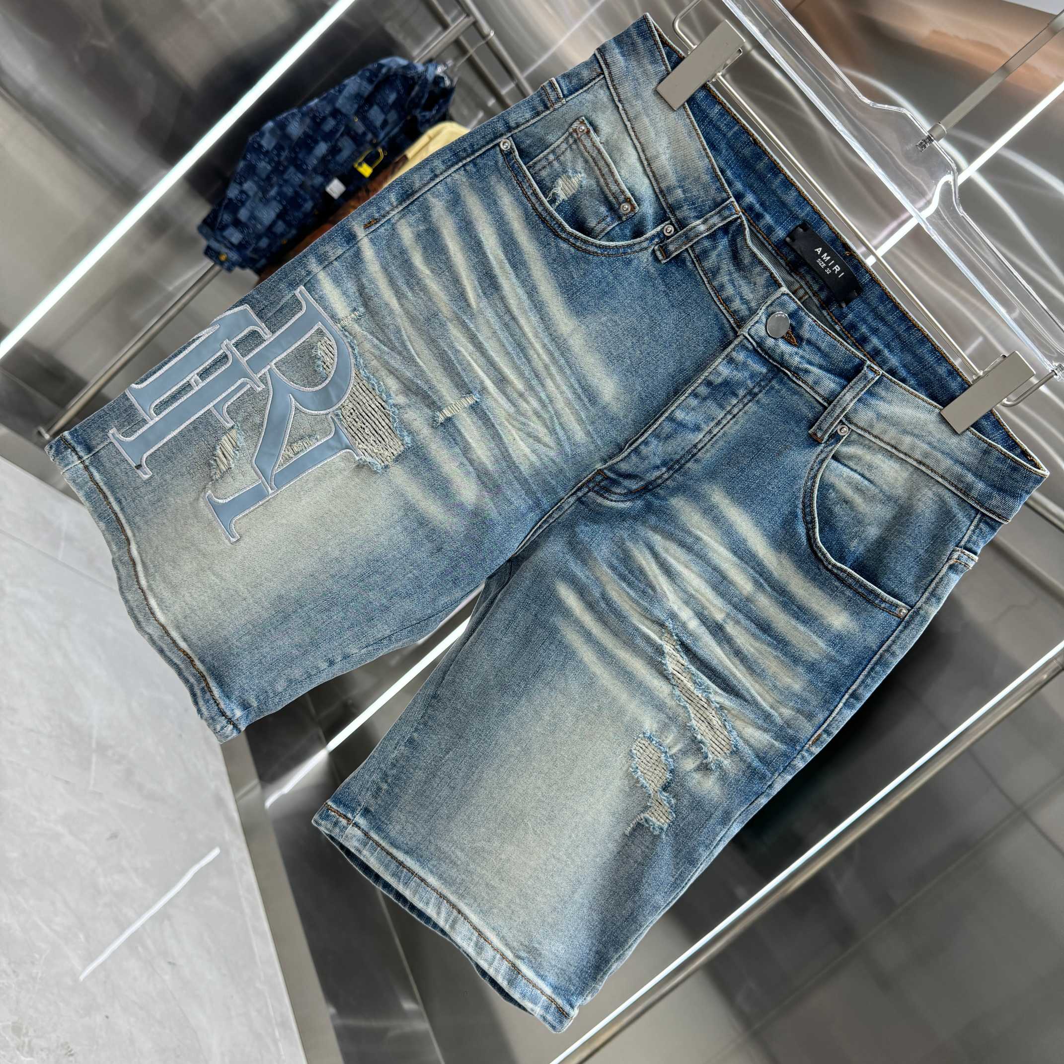 Amiri Embroidered Letter Denim Shorts