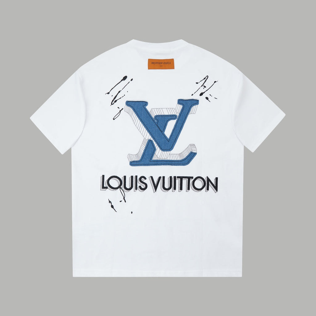 LV Denim Patchwork Embroidered T-Shirt