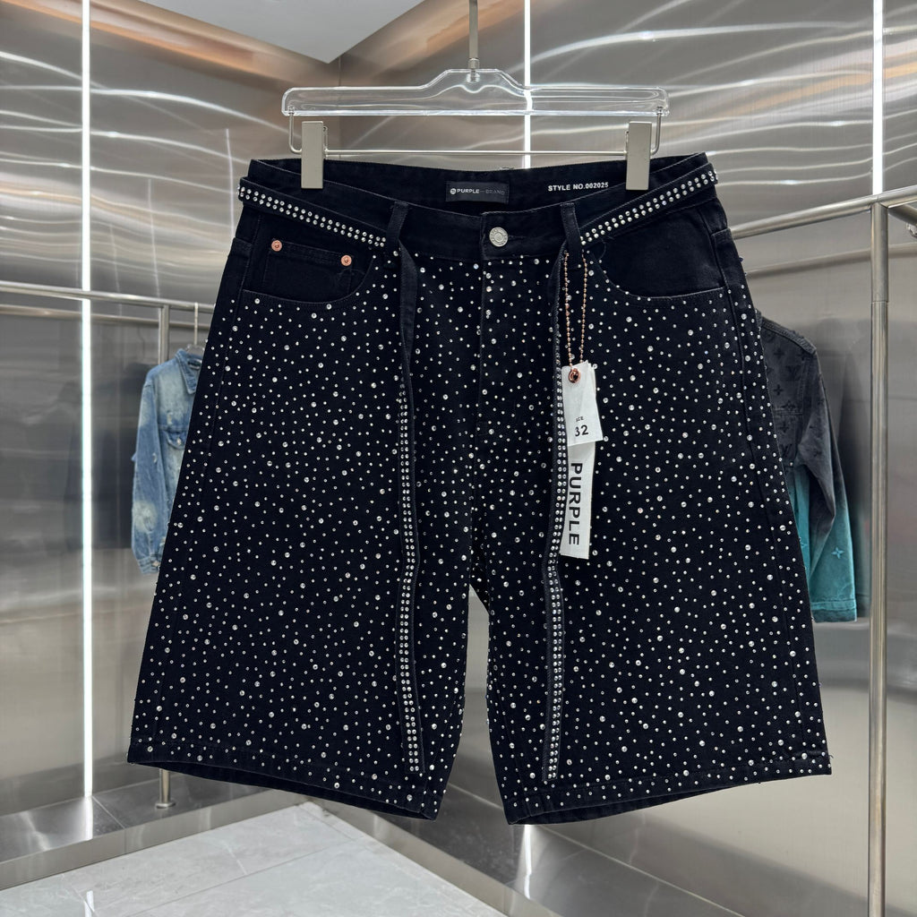 Purple Label Heavy Duty Rhinestone Denim Shorts