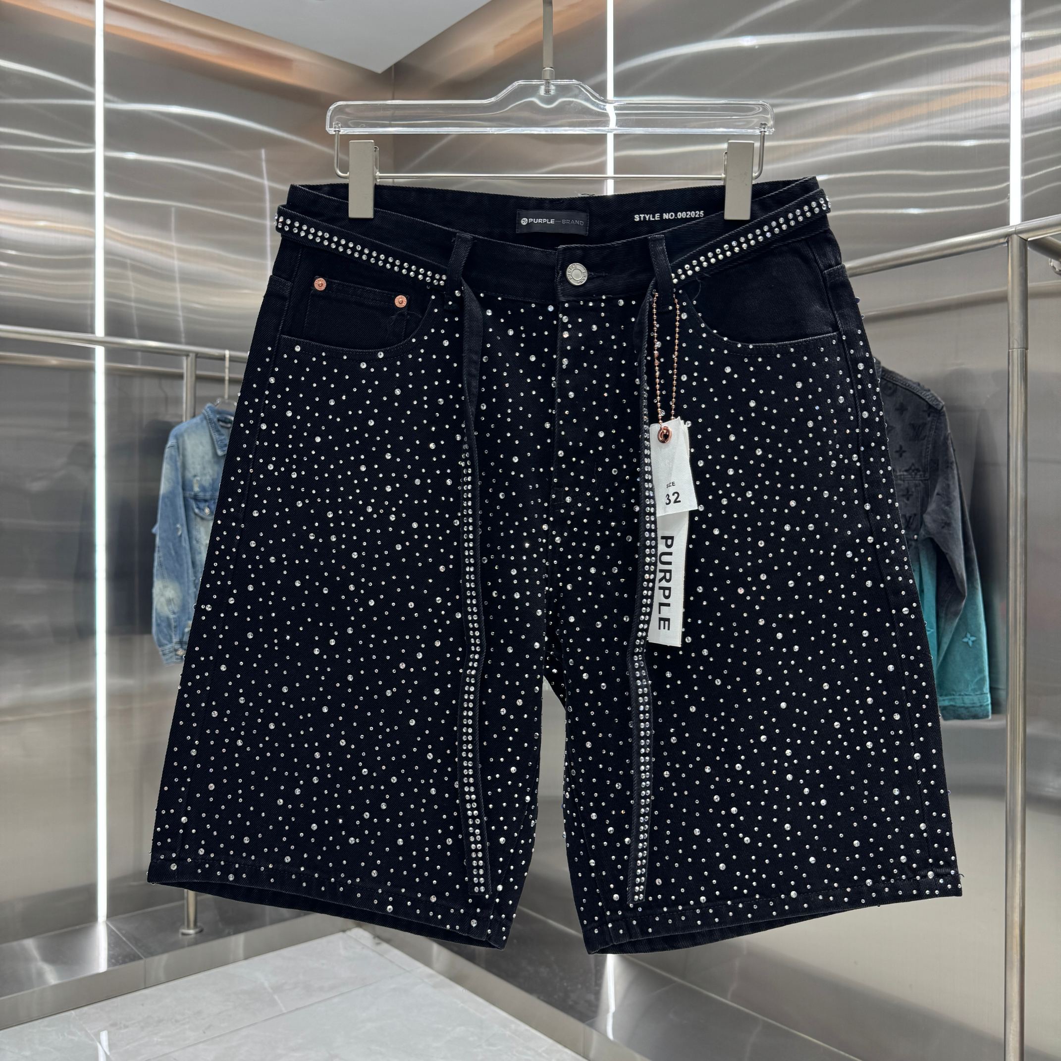 Purple Label Heavy Duty Rhinestone Denim Shorts