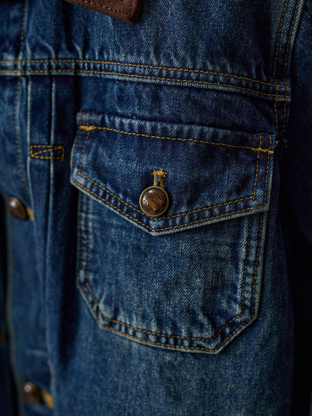 LV Embossed Leather Collar Denim Jacket