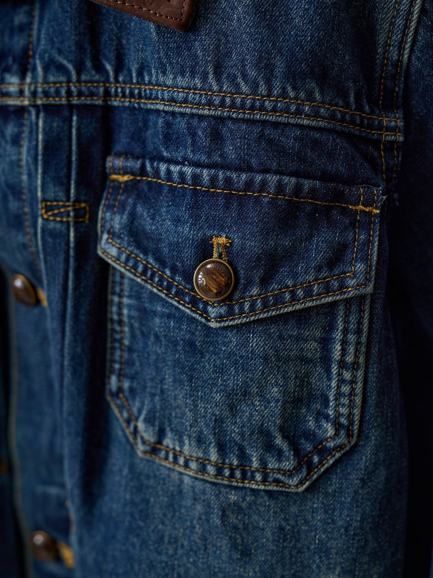 LV Embossed Leather Collar Denim Jacket