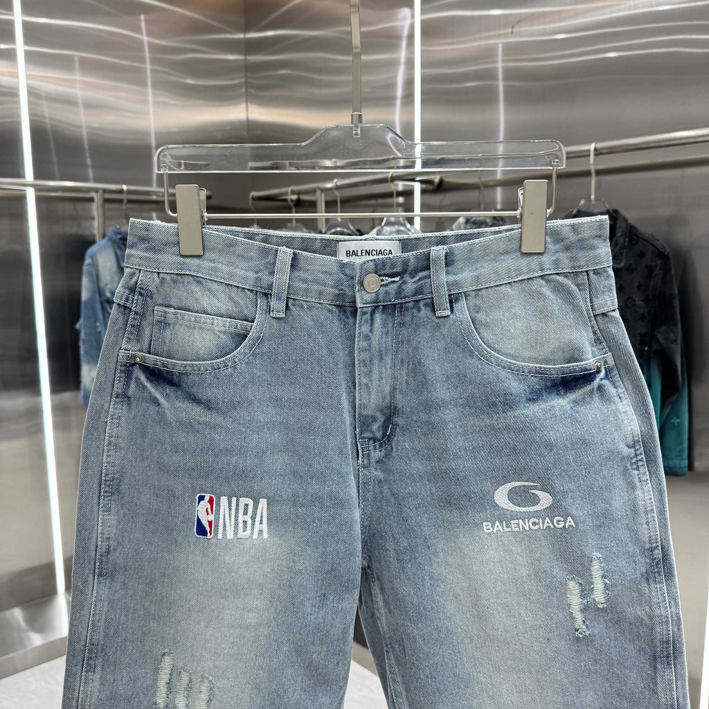Balenciaga Embroidered Denim Shorts