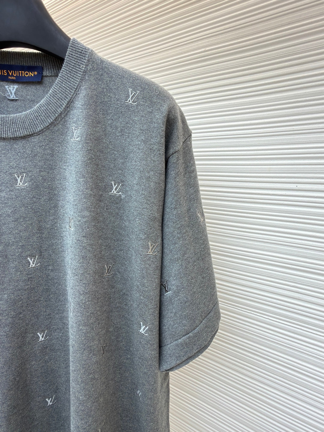LV Small Gray Embroidered Knit Shirt