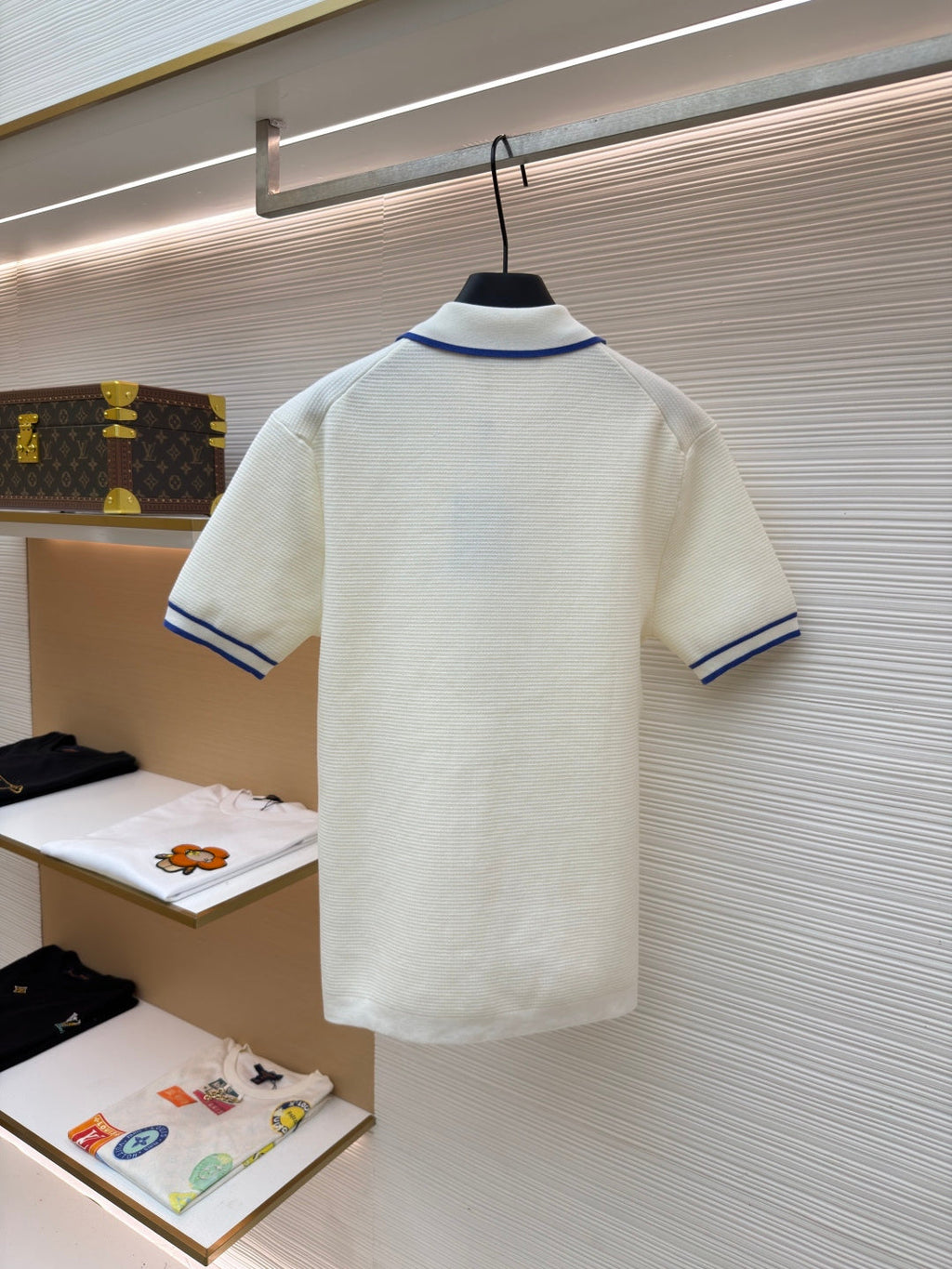 LV Pocket Letter Color Block Embroidered Knit Short-Sleeve Shirt