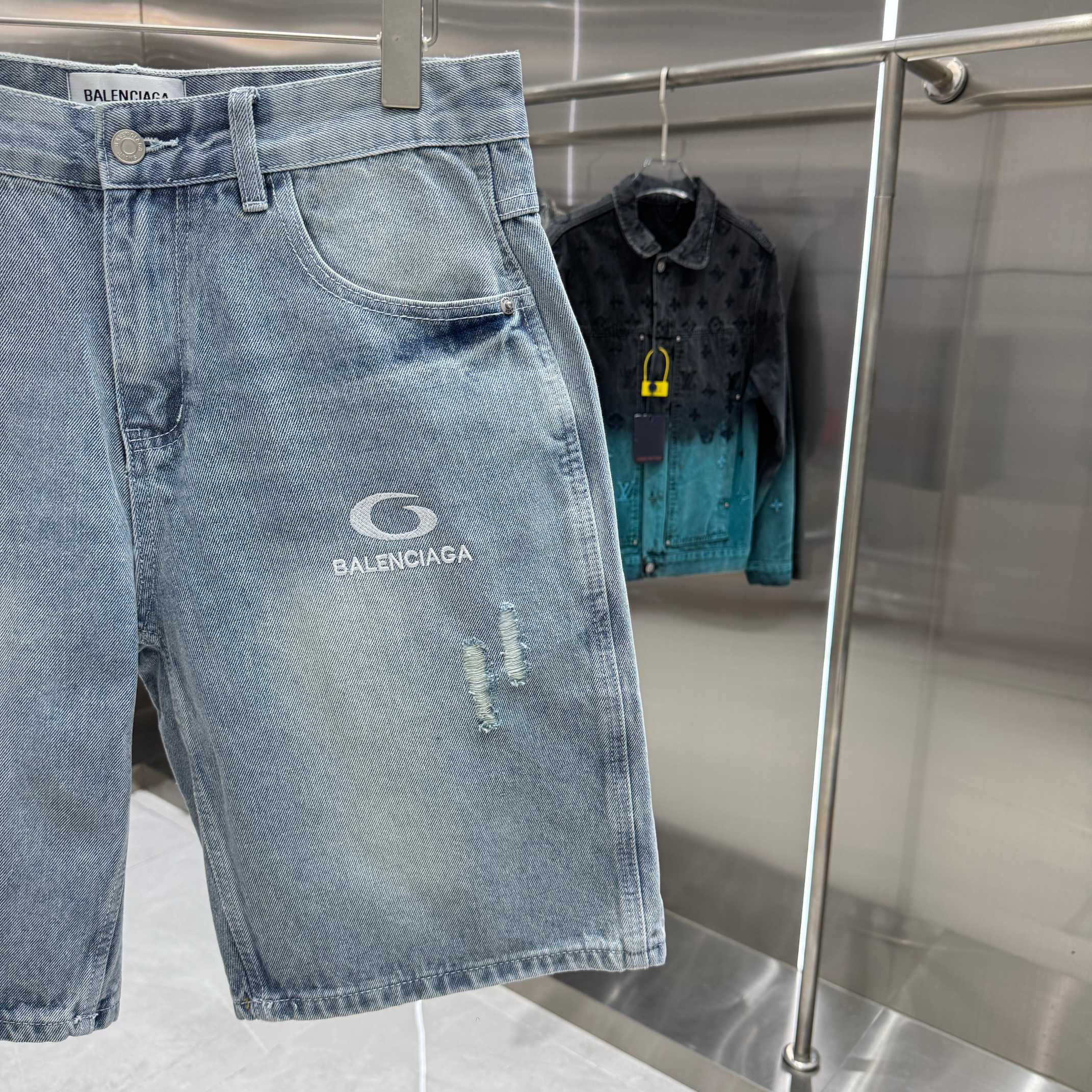 Balenciaga Embroidered Denim Shorts