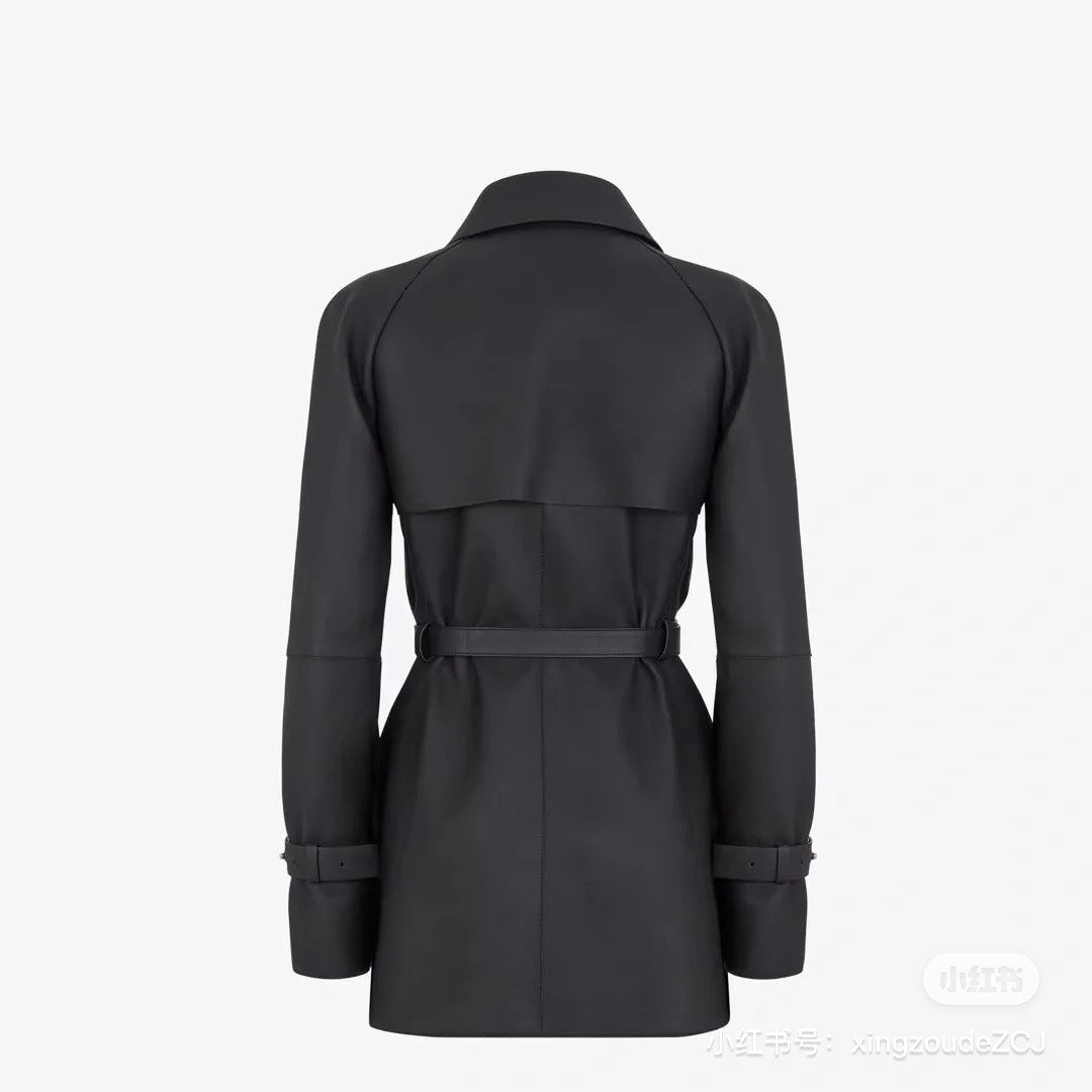 Fendi Long Belt Leather Trench Coat