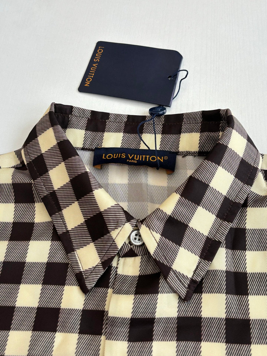 LV Damier Check Leather Label Short Sleeve Shirt