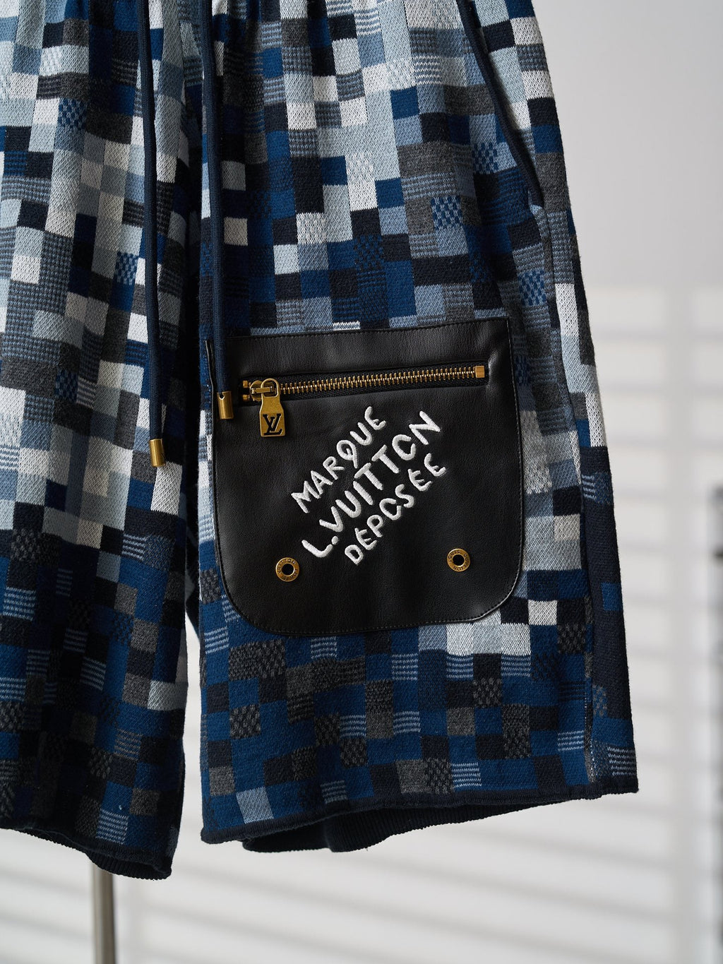 LV Embroidery Leather Camo Jacquard Knit Shorts