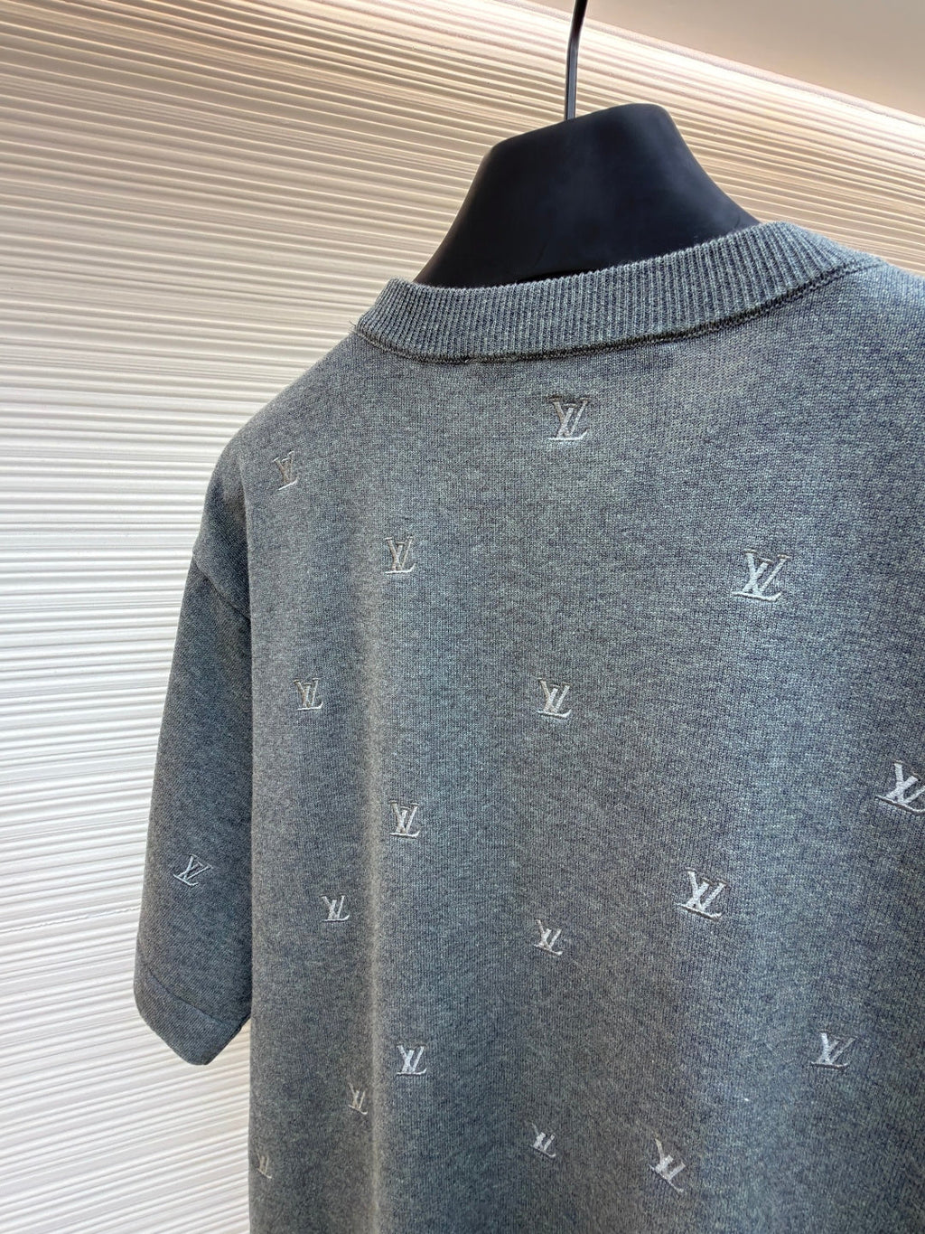LV Small Gray Embroidered Knit Shirt