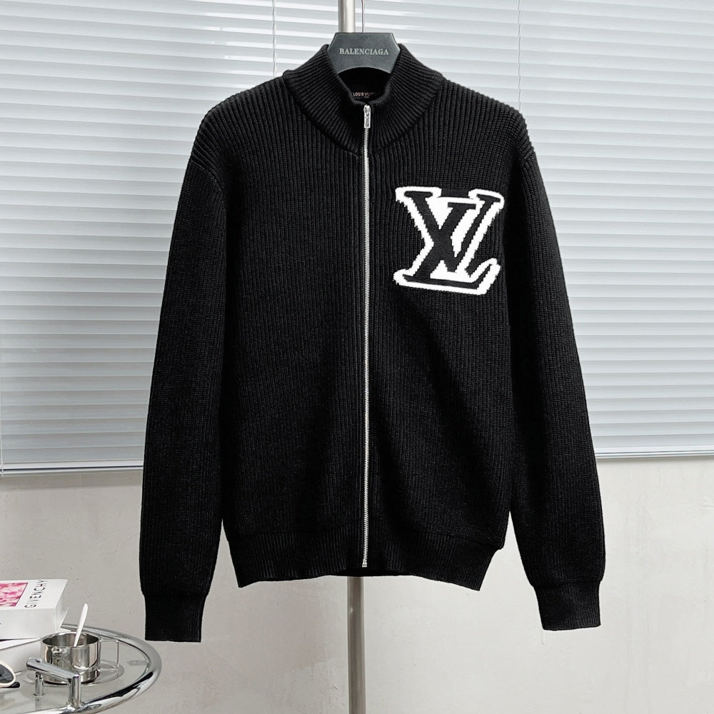 LV Jacquard Zip-Up Turtleneck Sweater