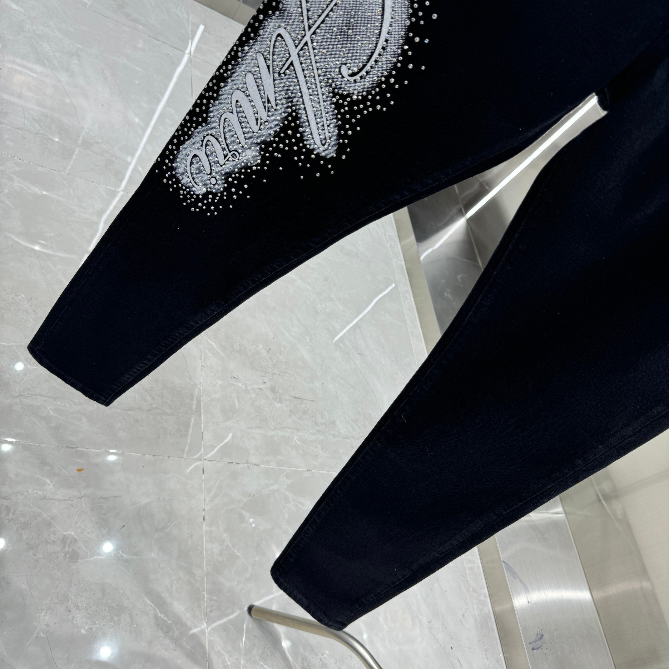 Amiri Slim Fit Stretch Jeans with Rhinestone Lettering