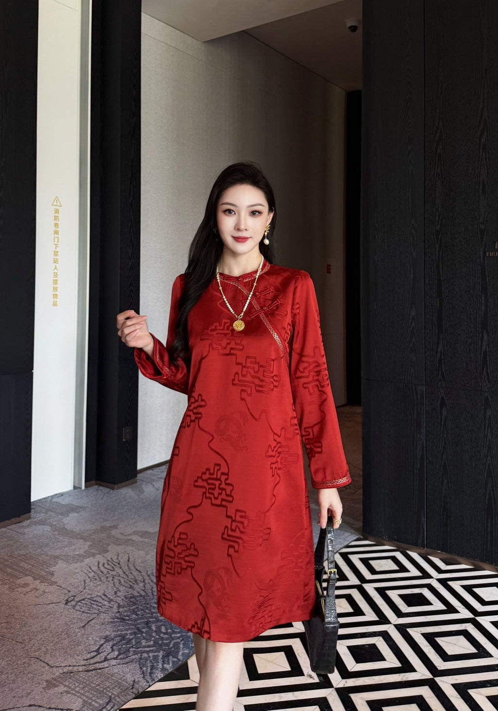 Women's Dior Festive Red Brocade Chinese Style Dress