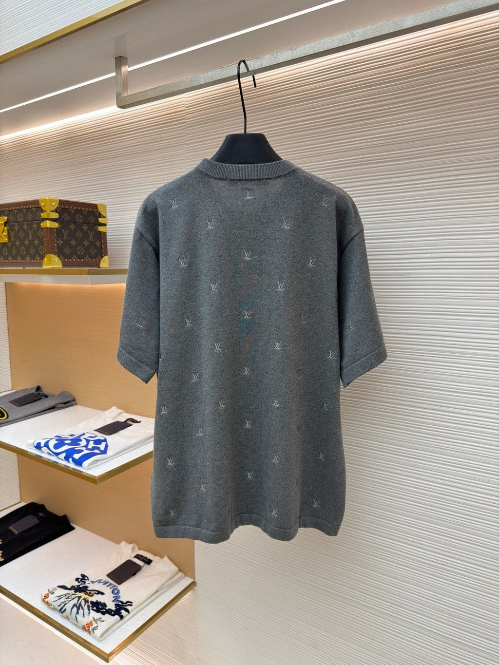 LV Small Gray Embroidered Knit Shirt