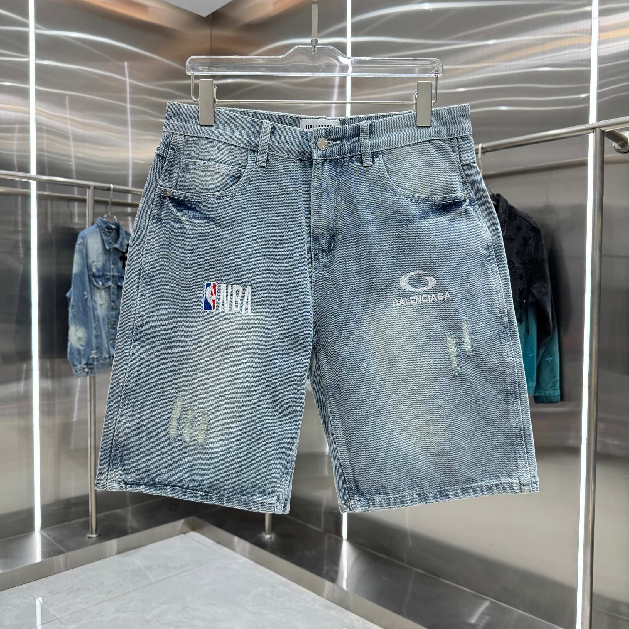 Balenciaga Embroidered Denim Shorts