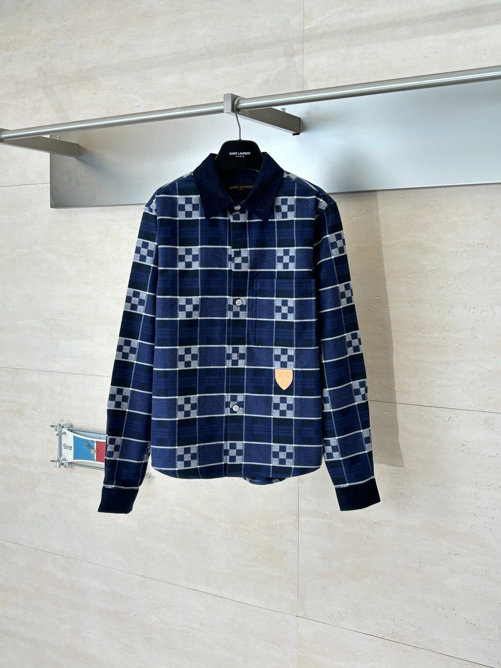 LV  Check Collared Long-sleeved Shirt