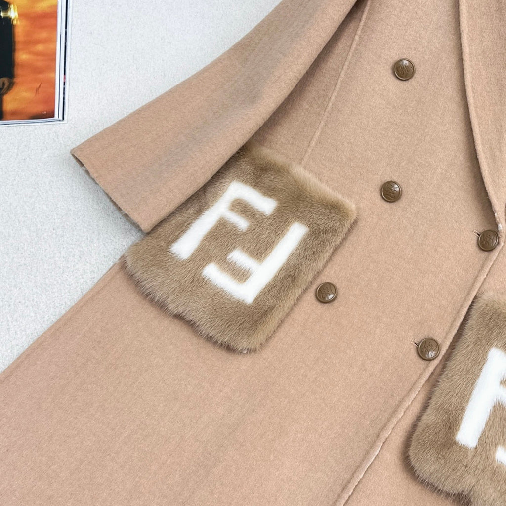 Women's Fendi Newest Mink Coat Double F Pocket