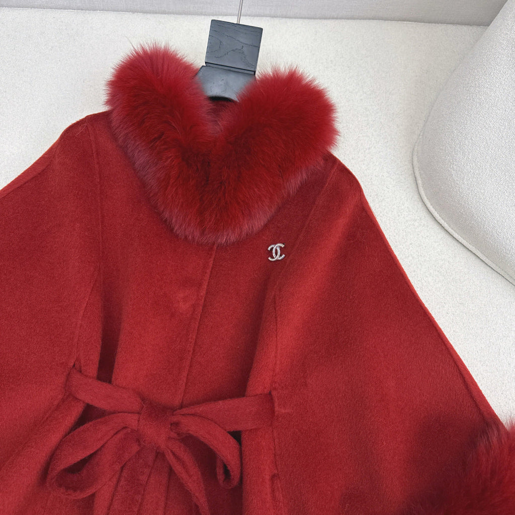 Chanel Double-Face Wool Coat w/ Fox Fur Trim