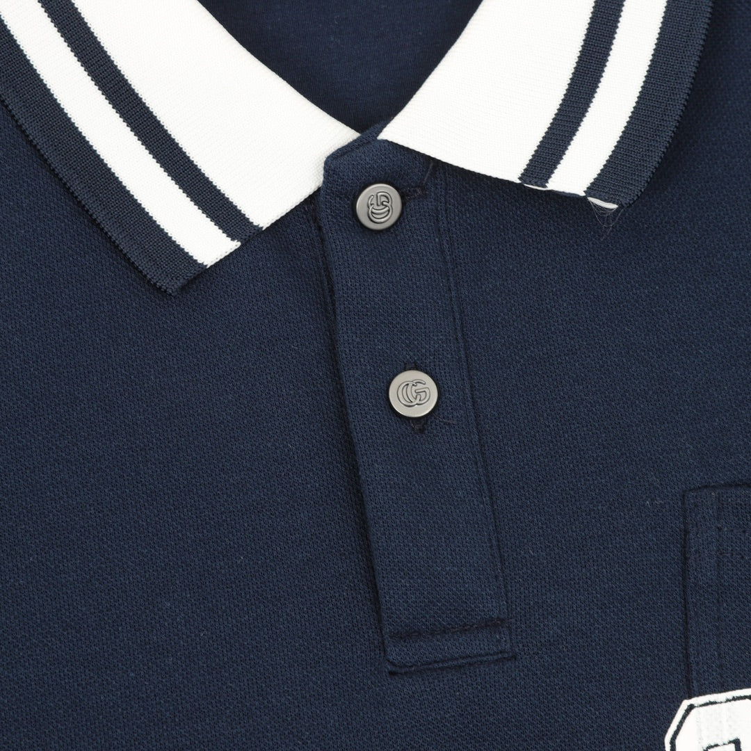 GG Embroidered Letter Collar Long-Sleeve Shirt