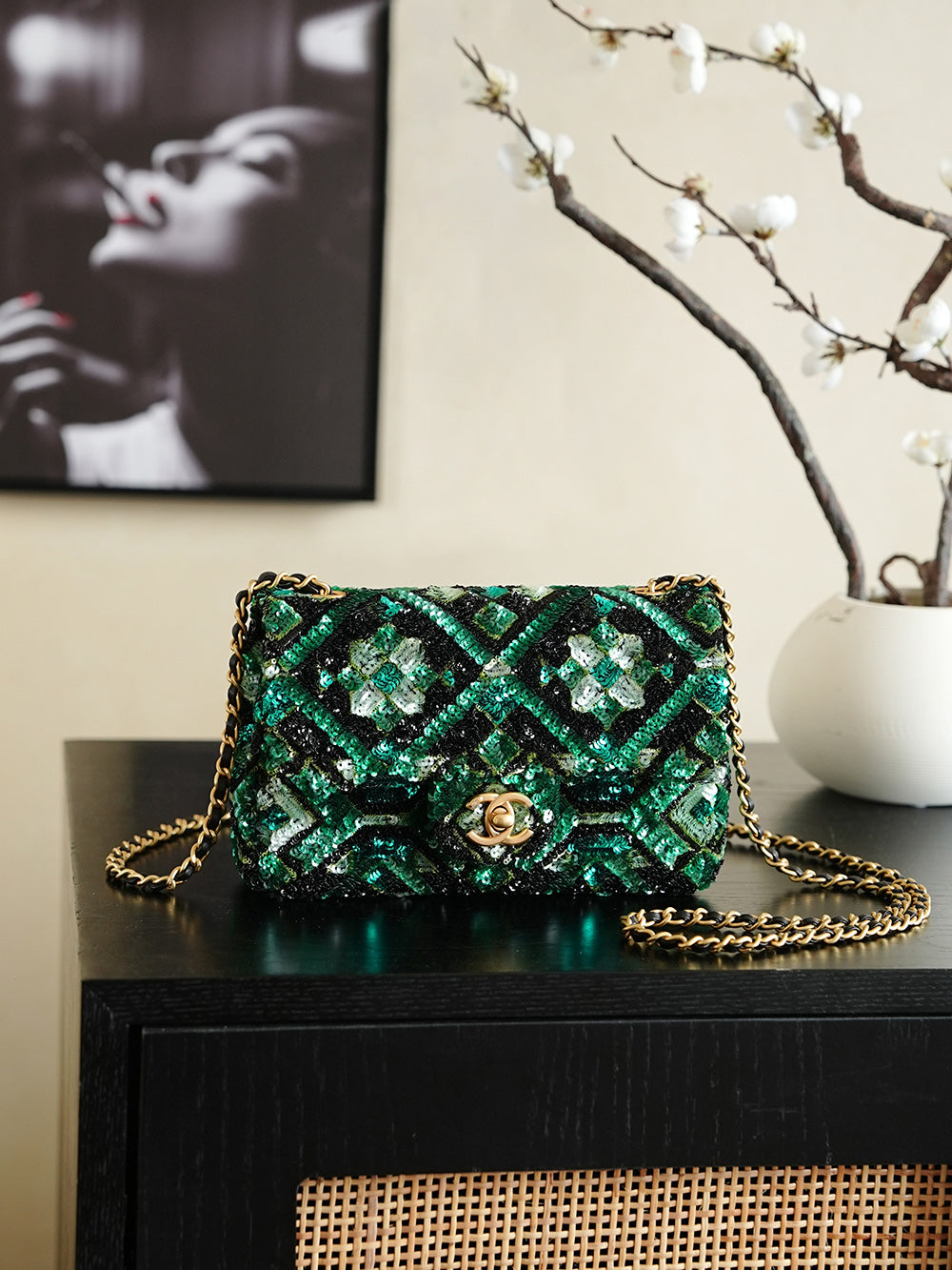 Chanel Emerald Beaded Bag