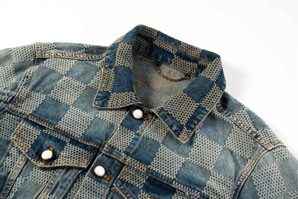 LV Damier Checkered Distressed Denim Jacket