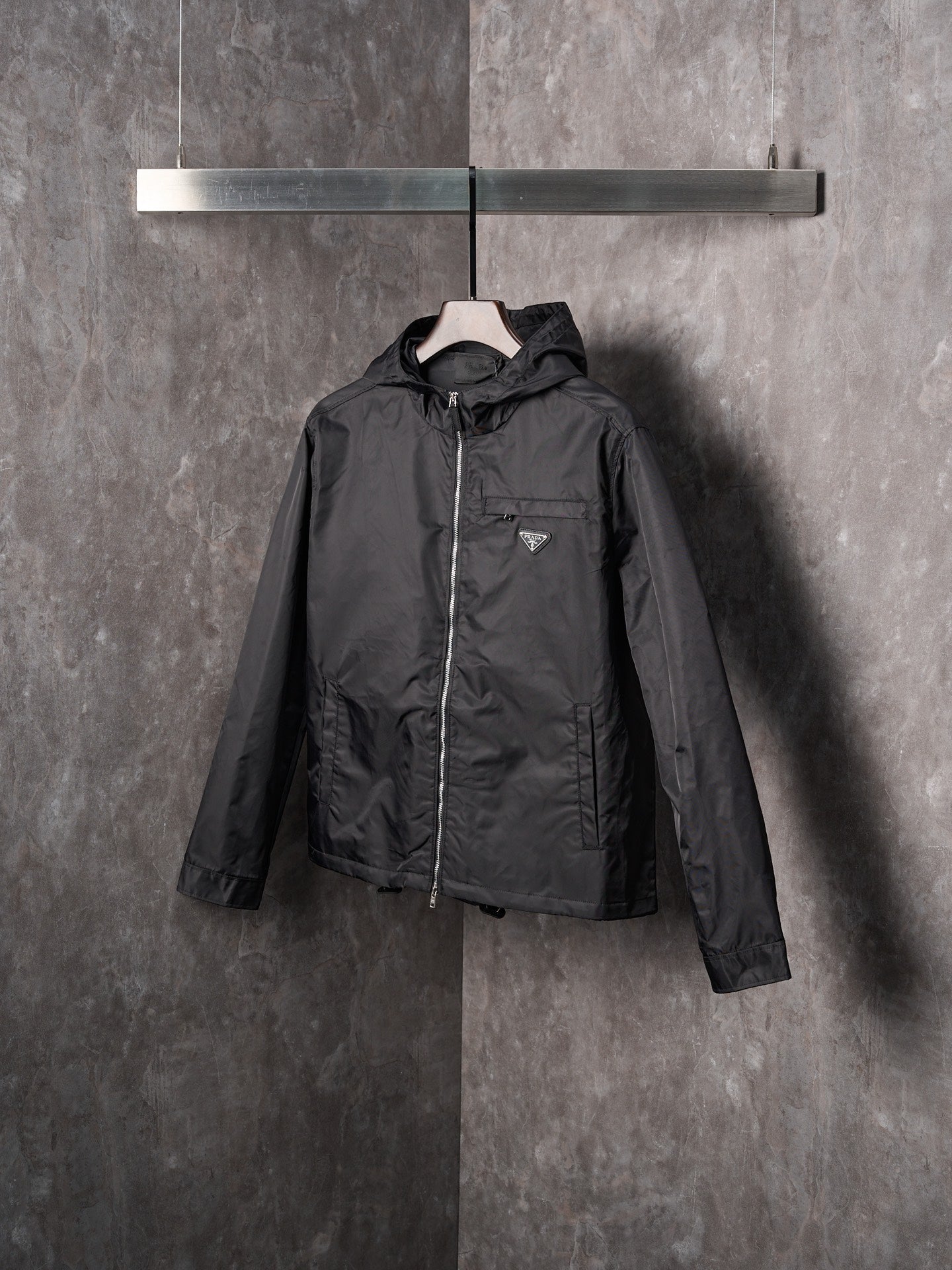 Prada Nylon Zipper Hooded Jacket