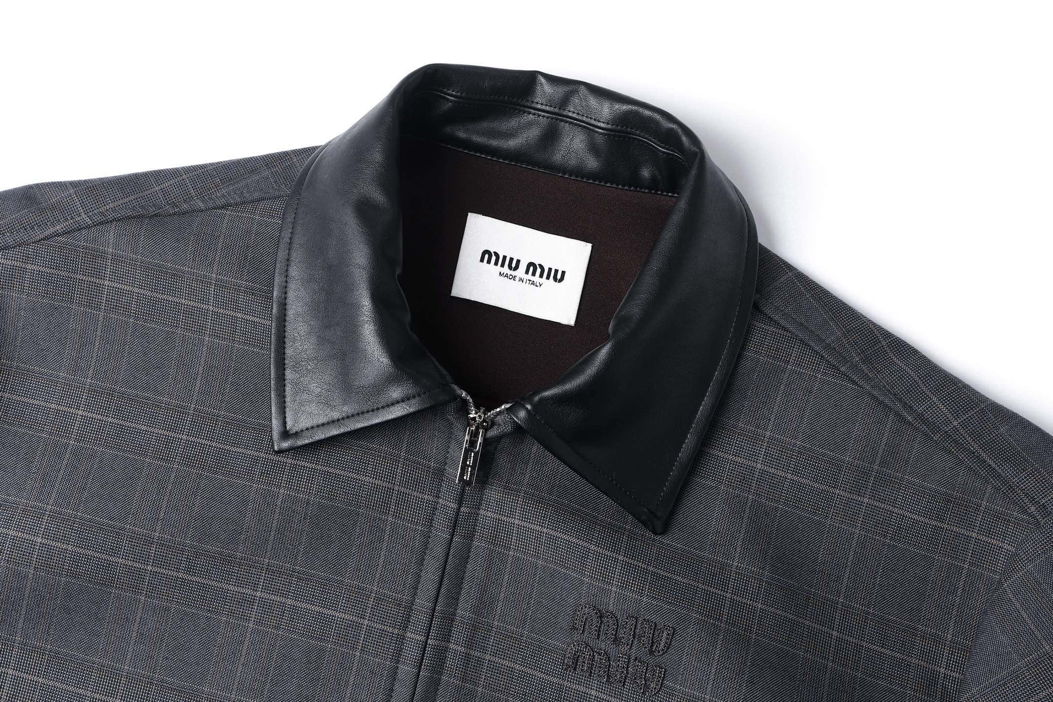 MiuMiu Leather Collar Jacket Unisex