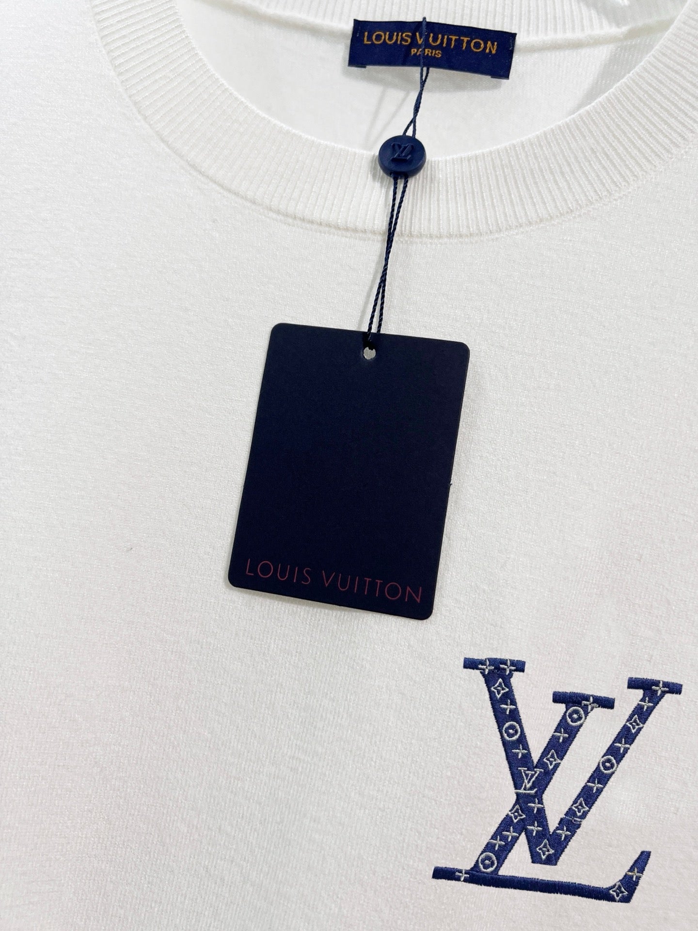 LV Embroidered Crew Neck Knit T-Shirt
