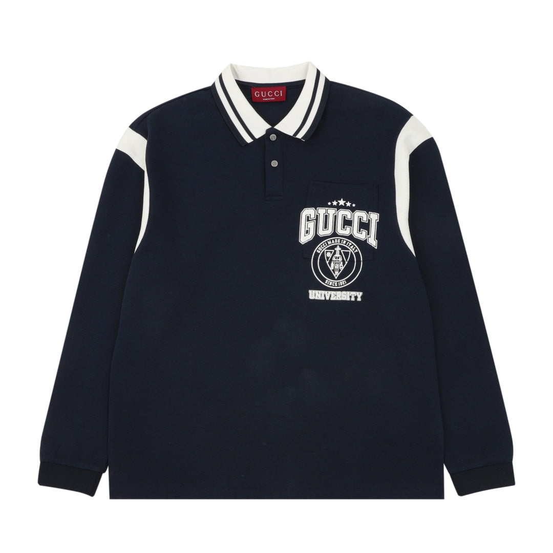 GG Embroidered Letter Collar Long-Sleeve Shirt