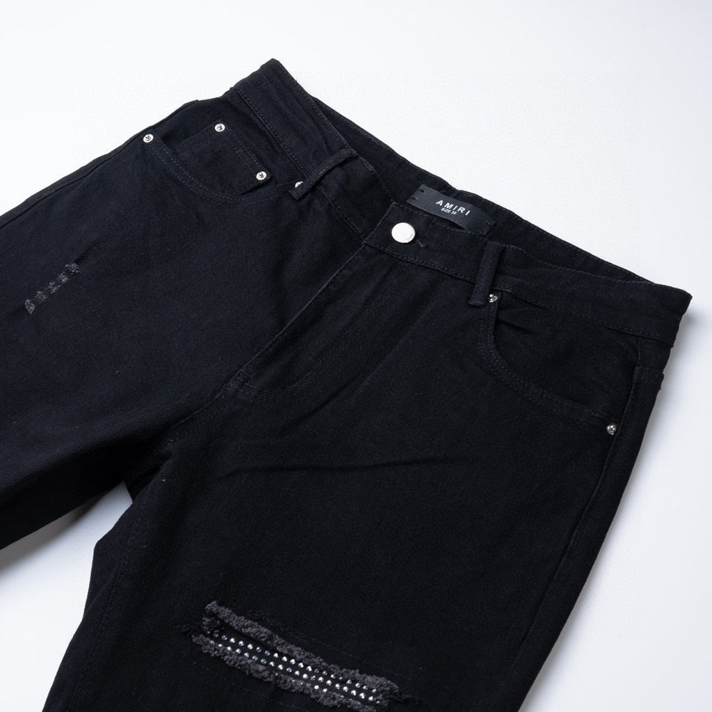 AMIRI black ripped and rhinestone-embellished high-street jeans!