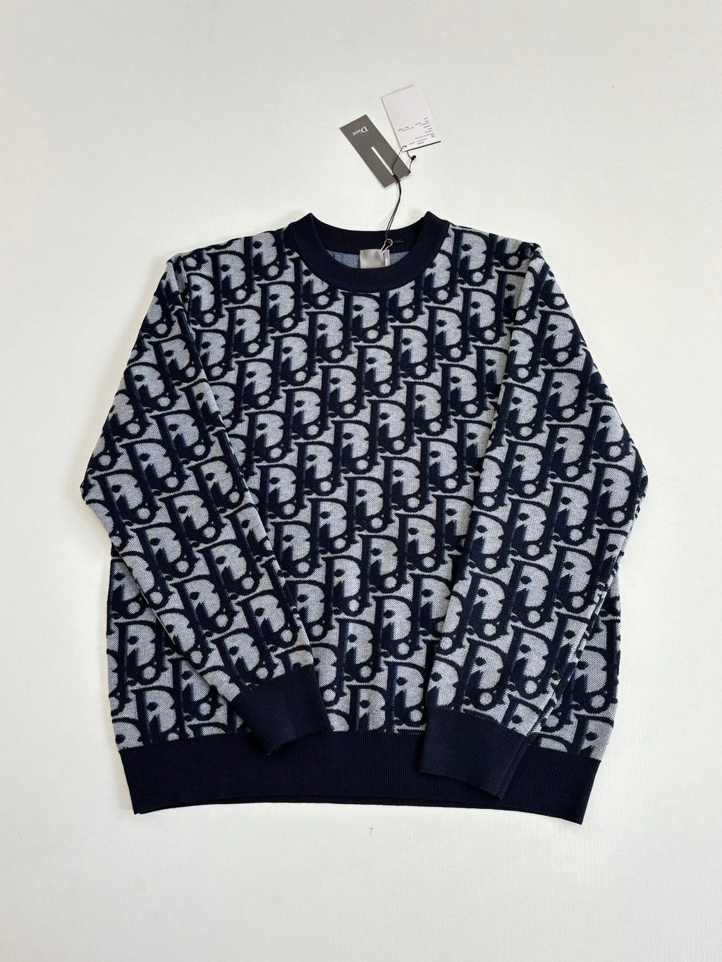 Dior Oulibe All-over Jacquard Wool Blend Knit Crew Neck Sweater