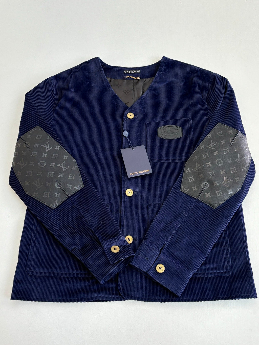 LV-neck corduroy monogram patchwork jacket