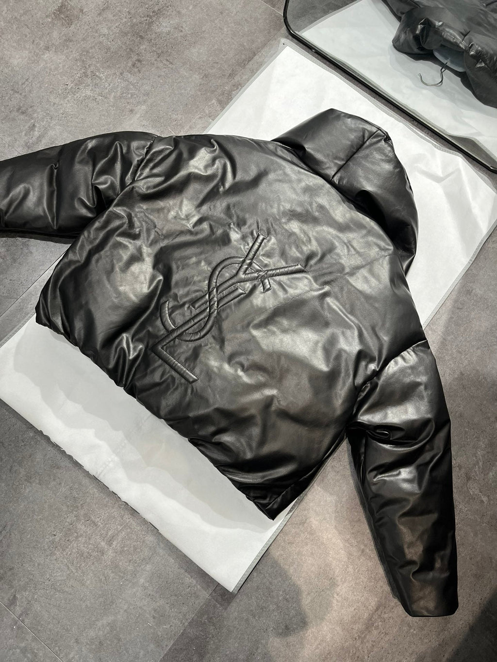 Women's YSL Embroidered Leather Down Jacket
