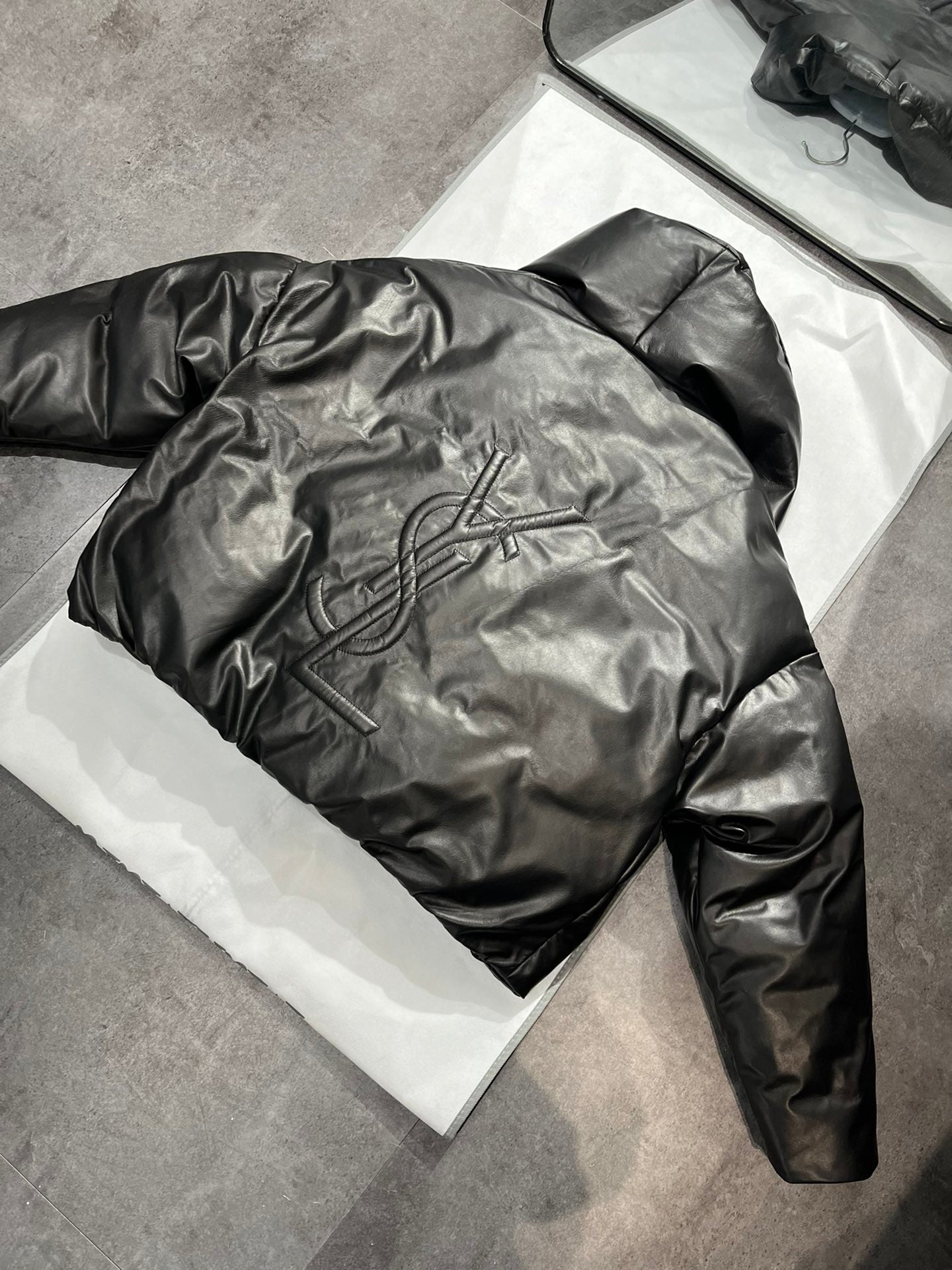 Women's YSL Embroidered Leather Down Jacket