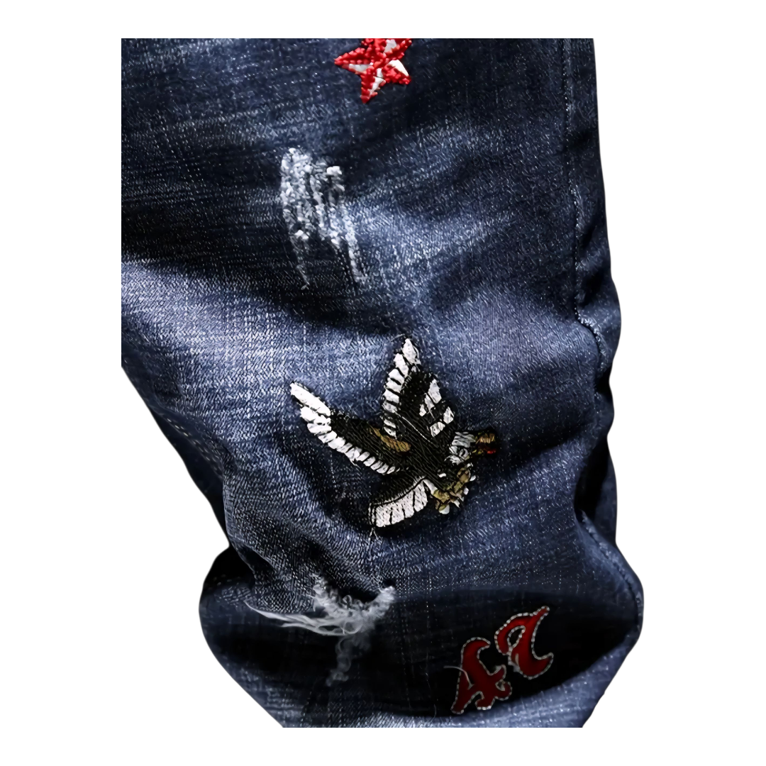 Designer embroidered stretch jeans