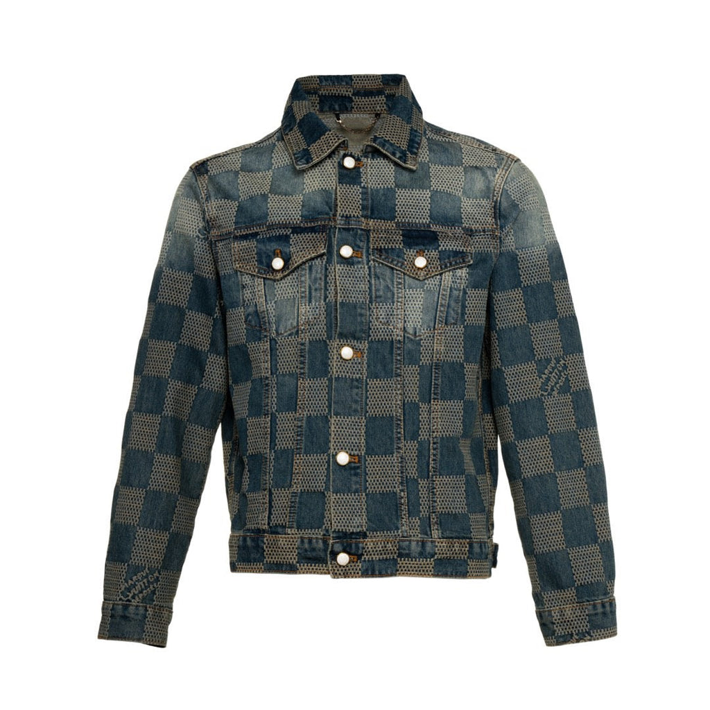 LV Damier Checkered Distressed Denim Jacket