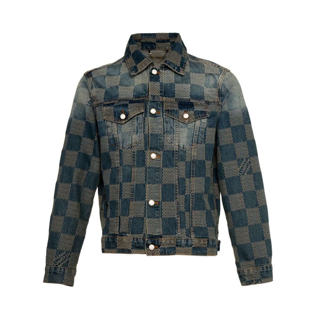 LV Damier Checkered Distressed Denim Jacket