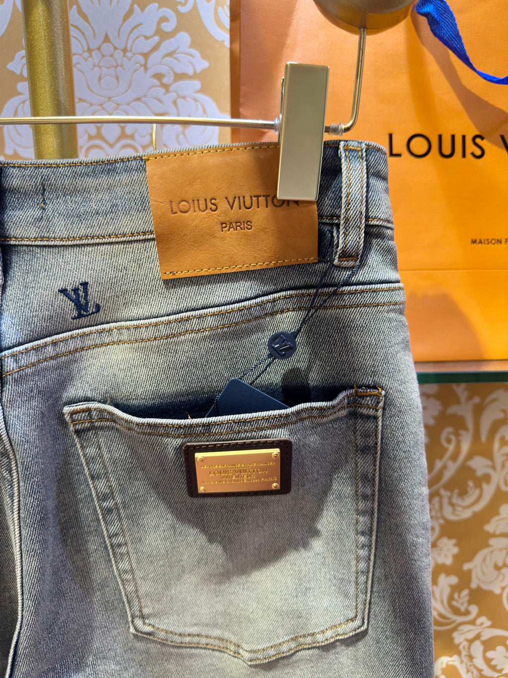LV Embroidered Slim fit Straight-Leg Jeans